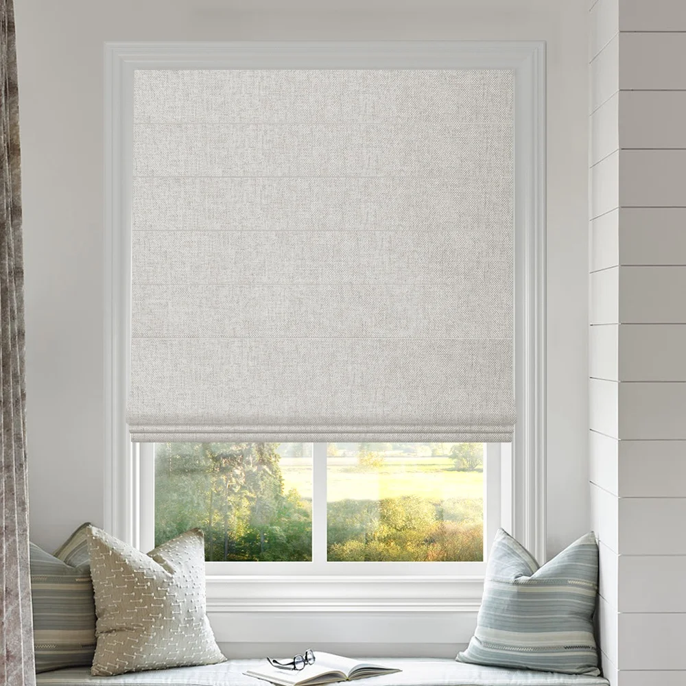 Smart Solar Panel Blinds Motorized C Type Roman Shades Fabric Blackout Custom Cordless Blind Electr Roman Shade