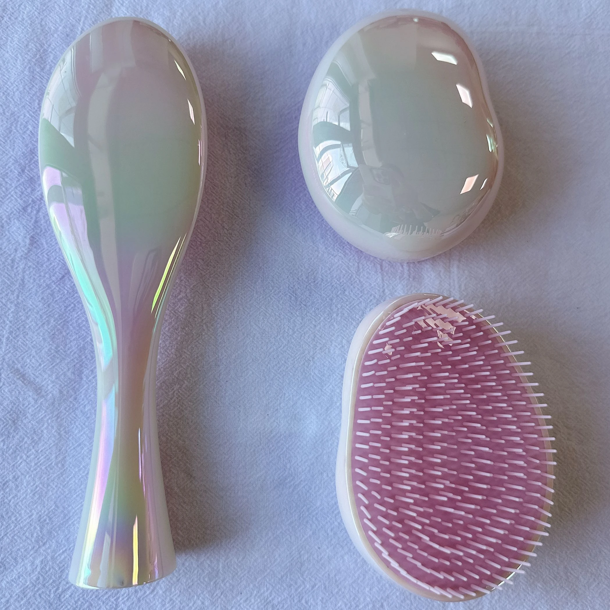 OEM hair care electroplating pearl effect shiny pink plastic detangling private label detangle hair brush