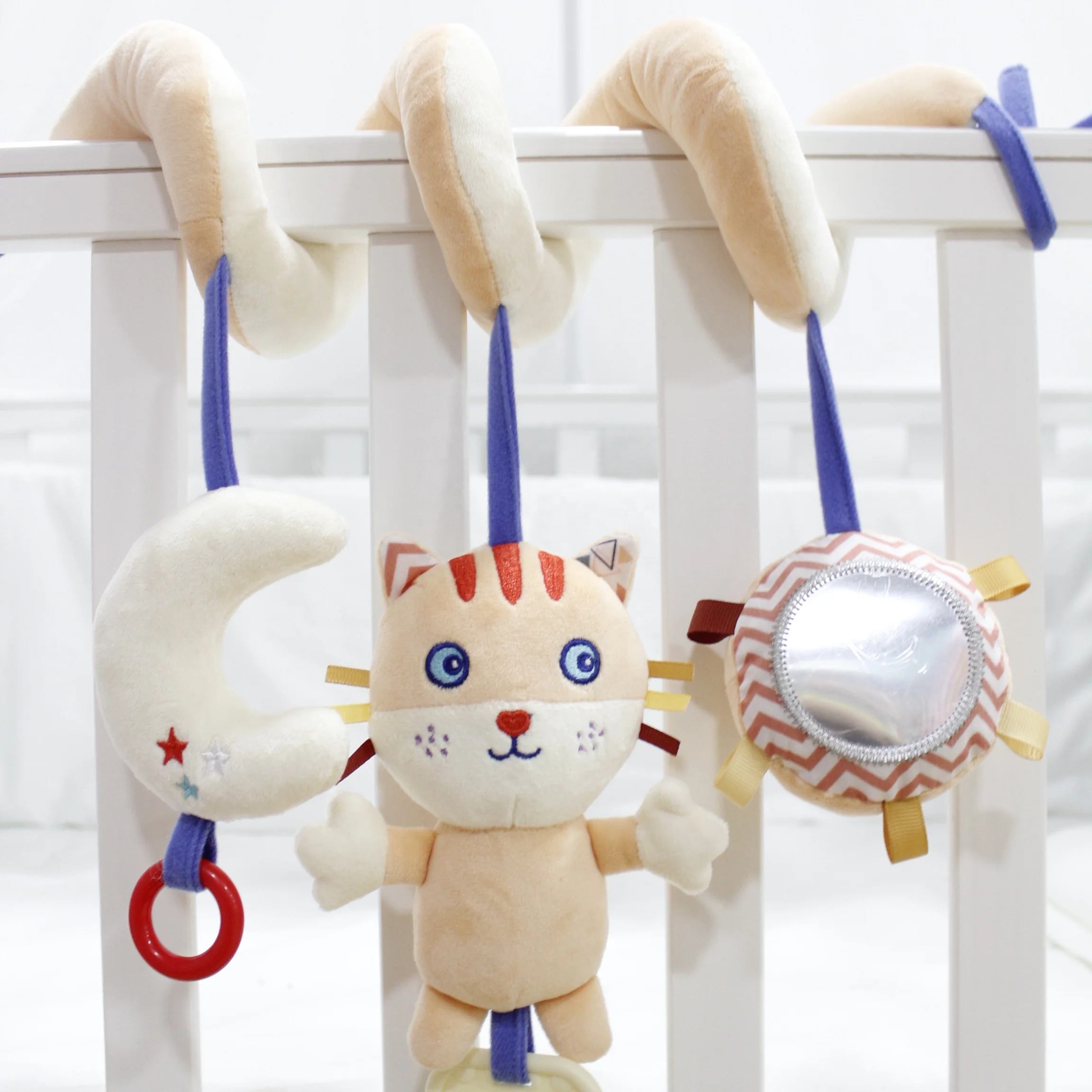 soft infant crib activity bed stroller toy spiral cute cat baby toy for newborns educational baby towel toys with teether