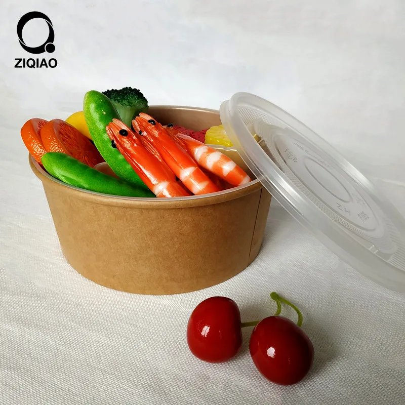 Disposable food grade  waterproof kraft paper bowl with inner plate with clear Lid