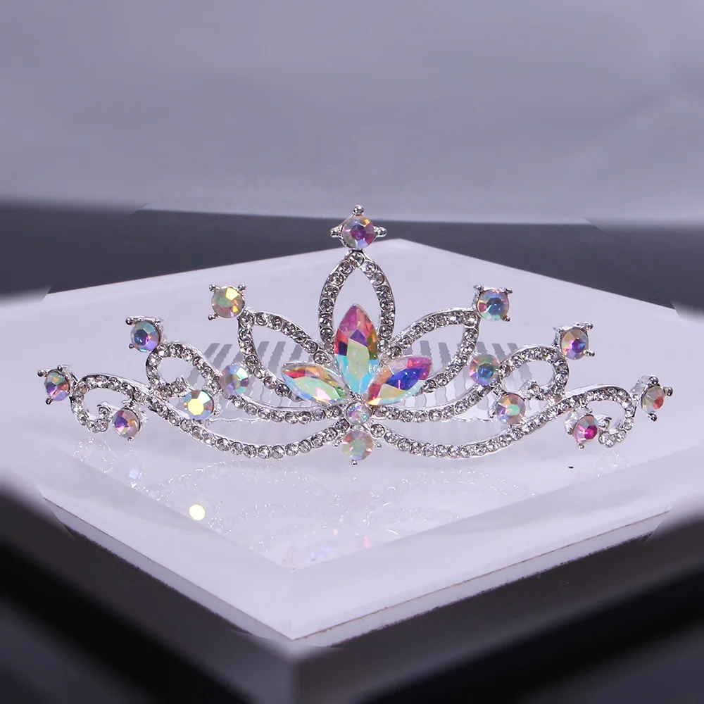 Factory wholesale cheap silver AB rhinestones Girls tiara gold colorful ballet kids crowns