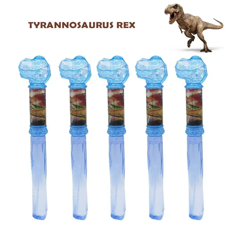 Wholesale Outdoor Beach Party Favor Toys Soap Water Dinosaur Bubble Wand Electric Led Flashing Light Bubble Magic Stick