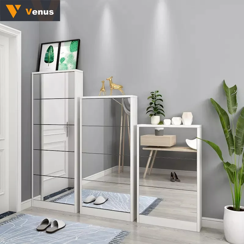 Hot Sale Modern Shoe Cabinet Flip-down Mirrored High Quality Wooden Shoe Cabinet Shoe Rack Wood Cabinet With Mirror