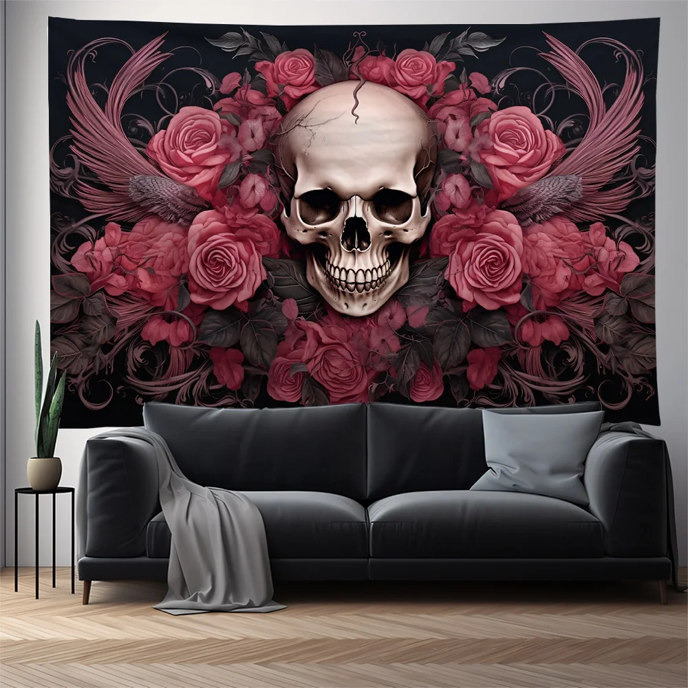Wonderful designs  polyester material black light skulls wall tapestry