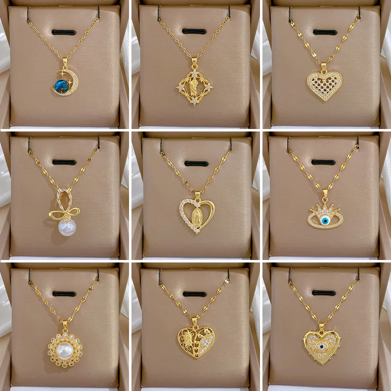 DAIHE 2024 High Quality Fashion Jewelry Gold Plated Stainless Steel Key Pendant Necklaces For Women