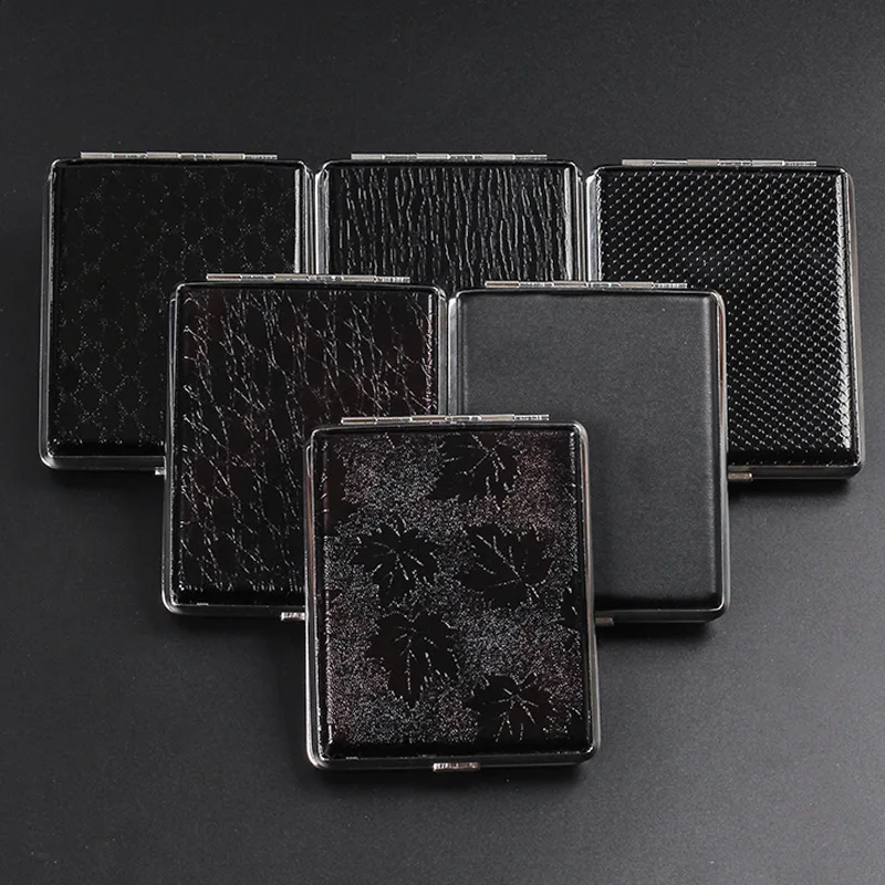 Retro Leather & Metal Cigarette Box Pouch Case Tobacco Holder Storage Container Smoking Accessories