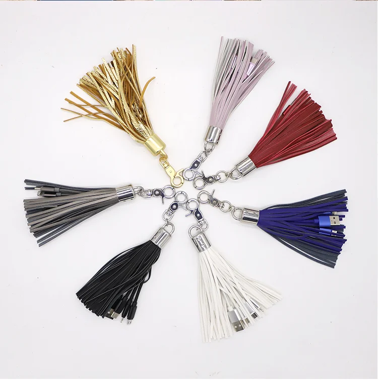 Promotion Gift 3 in 1 Tassel Keychain USB Cable for Mobile Phone Charging