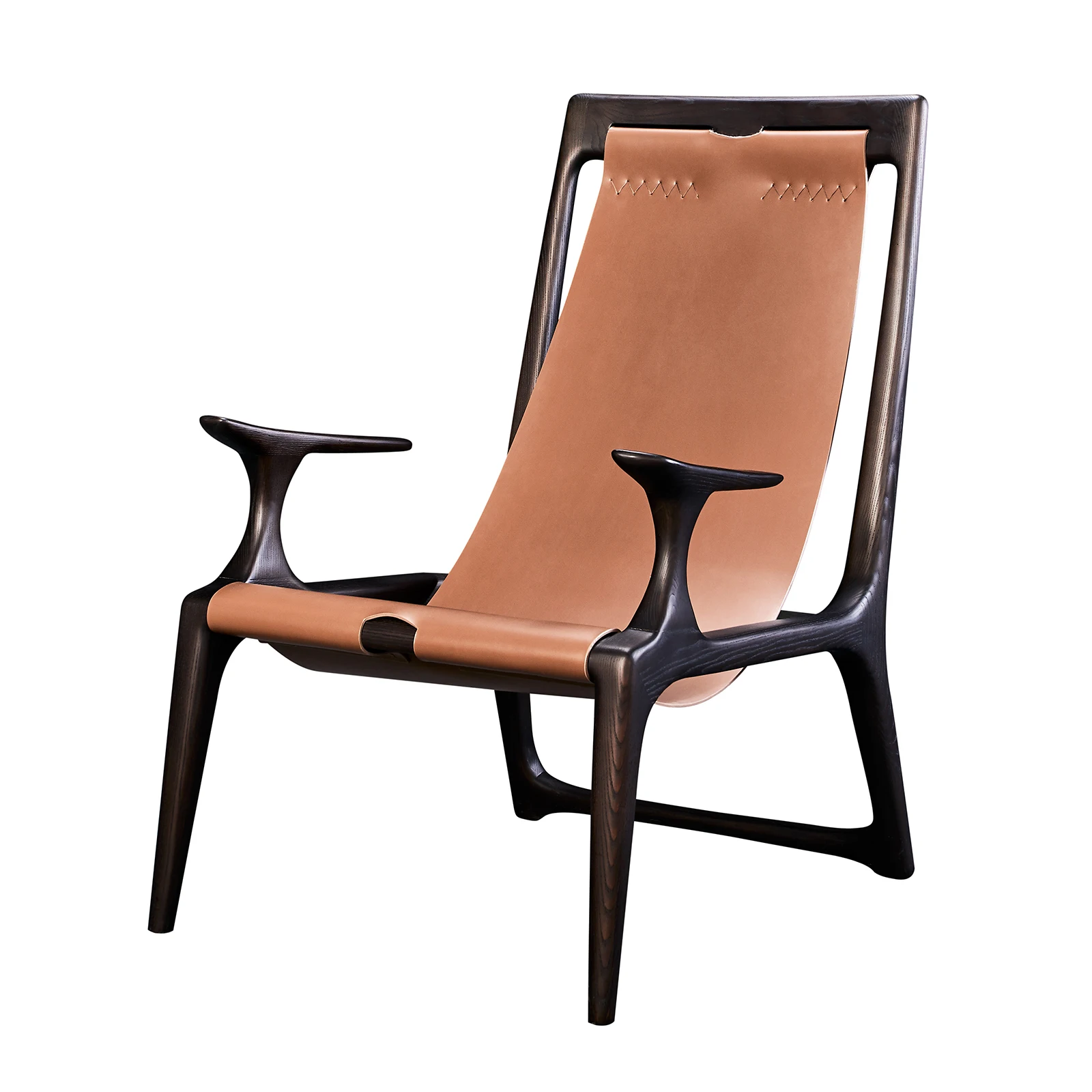Outdoor Leather Lounge Chair Wooden Antique Leisure Chaise Wishbone Chair