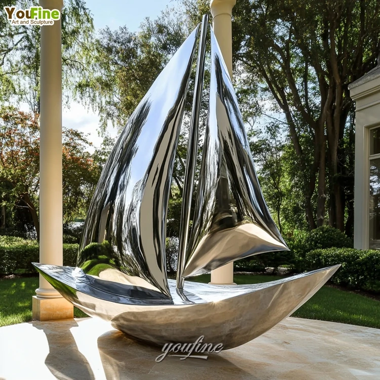 Outdoor modern stainless steel Abstract Sailing Boat Metal Sculpture