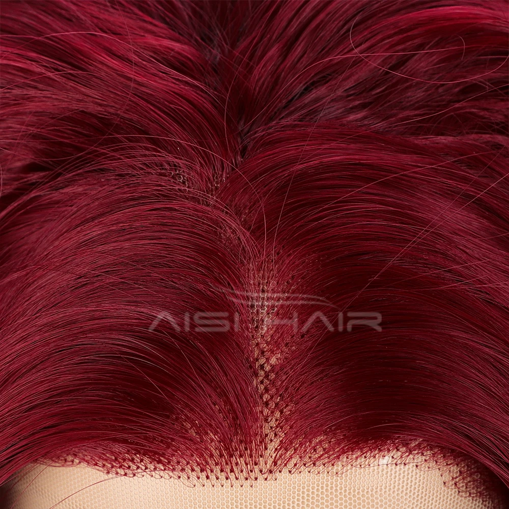 Middle Length Synthetic Burgundy Red Curly Wig for Women Glueless Afro Bouncy Curly Heat Resistant Synthetic Hair Lace Front Wig
