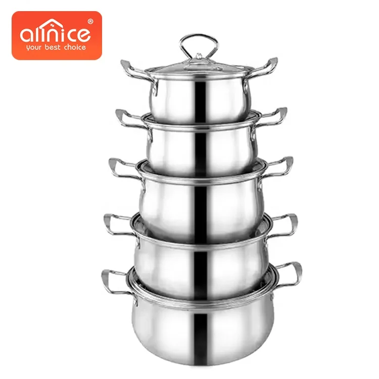 Good Quality Kitchen Juego De Ollas Cooking Pots Stainless Steel 201 Cookware Stock Soup Pot Set