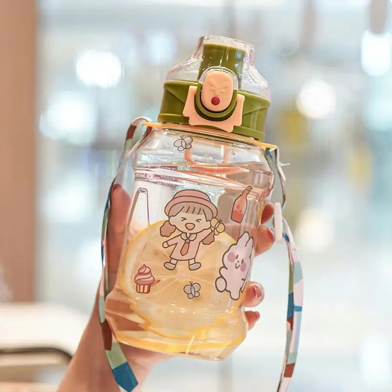 670ml Water Bottle With Straw Kids Girls Portable Travel Bottles Gym Sports Fitness Cup Summer Cold Water Juice Drinking Bottle