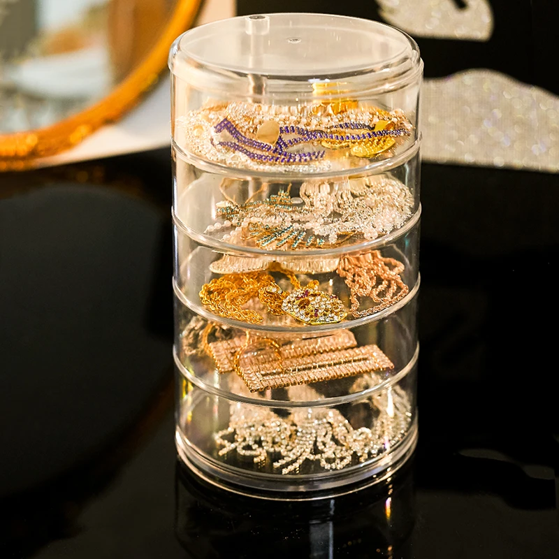 Custom Transparent Jewelry Box Multifunctional 4 layer Acrylic Desk Rotating Cosmetic Organizer Storage Box