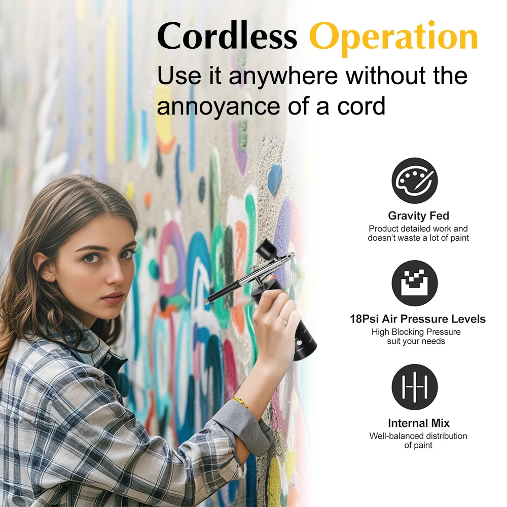 Cordless Airbrush Kit with Air Compressor Handheld Airbrush for Nails, Tattoo, Nail Art, Makeup, Barber, Cake Decoration etc