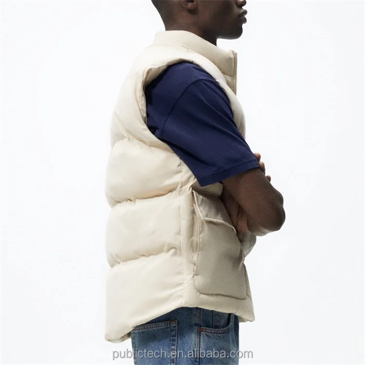 Custom 100% polyester adjustable hood waterproof down quilted hood puffer gilet for men