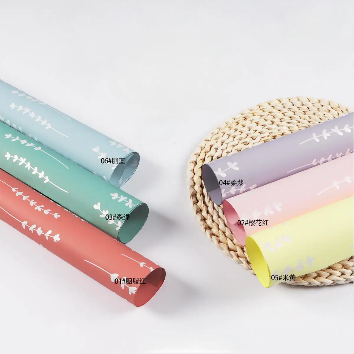 2024 New 58*58cm Fragrant Grass Pattern Printing Pearly Lustre Plastic Flower Wrapping Paper Floral Package Paper for Florist