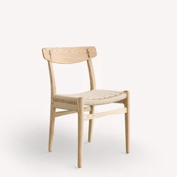Nordic dining chair Solid wood backrest Simple Chinese log Ash high-end rattan woven adult home chair