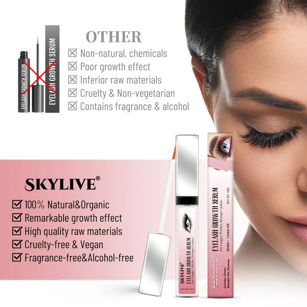 Oem Wholesale Organic Natural Lashes Castor Oil Fluid Serum Eye Lash Serum Eyelash Brow Growth Treatments Vegan Oil Free