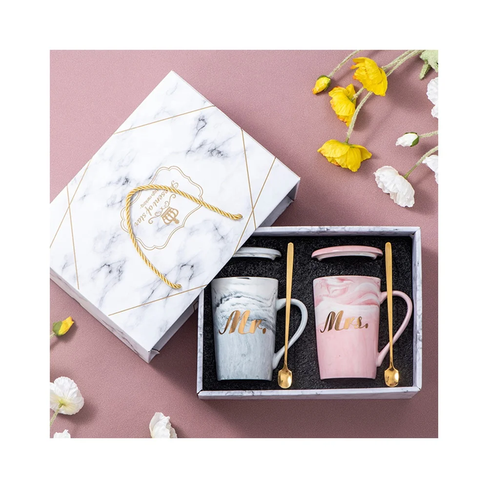 Marble Cup Wedding Gift with spoon Ceramic coffee cup with colorful exquisite gift box Business premium gift creative souvenir