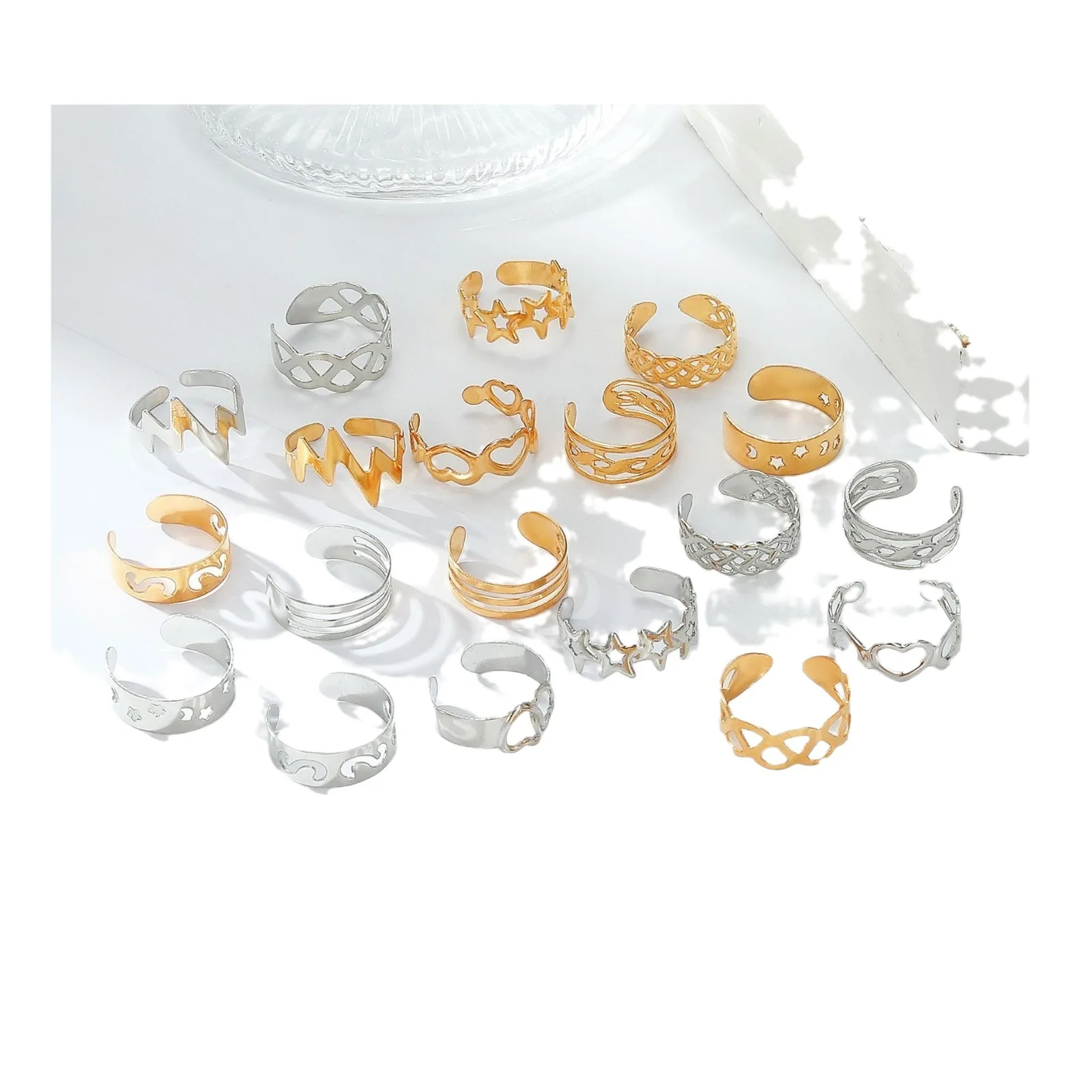 Fashion Wholesale Gold Silver Color Women Foot Toe Ring Summer Beach Hollow Out Adjustable 10pcs Set Women Toe Ring