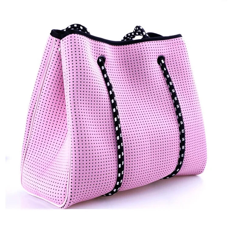fashion australia custom wholesale stock adjustable large pink color neoprene beach tote bag
