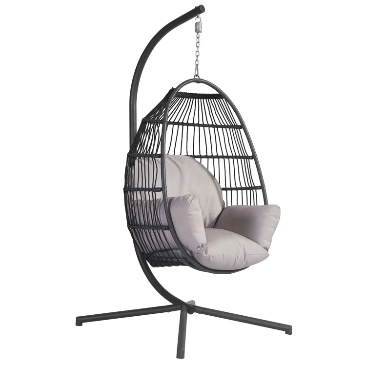 Hot Selling Outdoor Patio Furniture Garden Balcony Foldable Egg Shaped Mail Packing Rattan Rope Basket Hanging Swing Chair