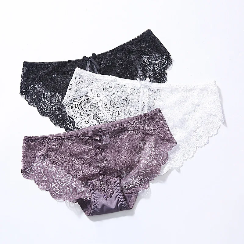Sexy Lace Panties Women Cozy Lingerie Pretty Briefs Cotton Lining middle Waist Cute Underwear
