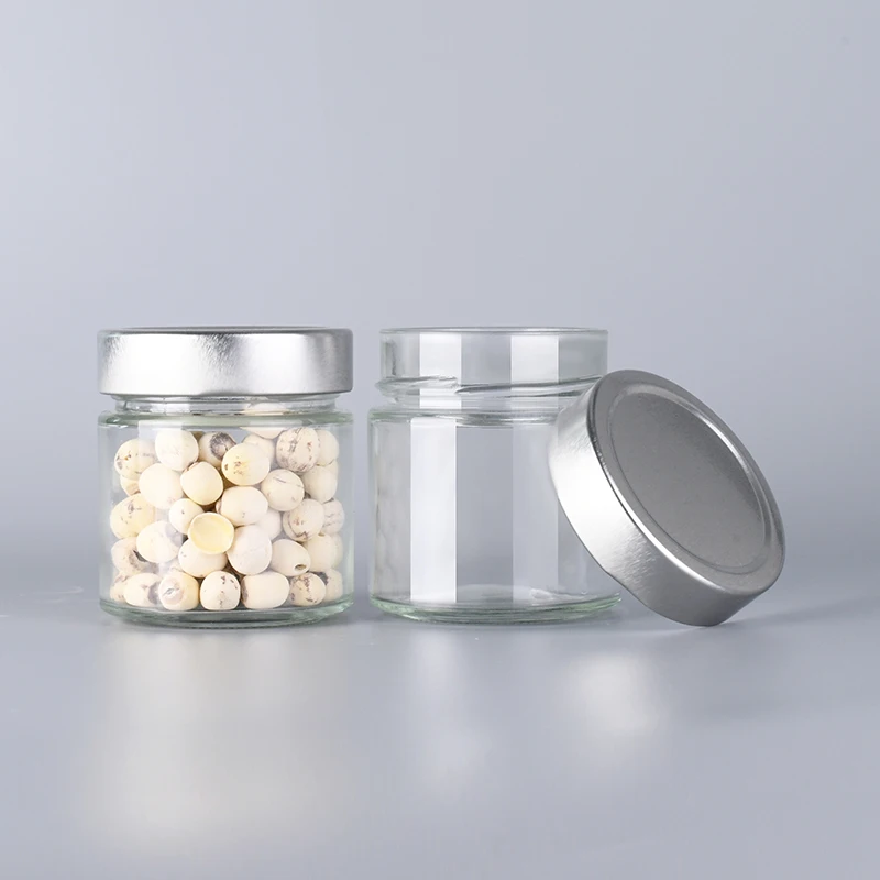 Wide Mouth food storage container Jam Butter honey straight side  Glass Jar With airtight Metal screw Lid