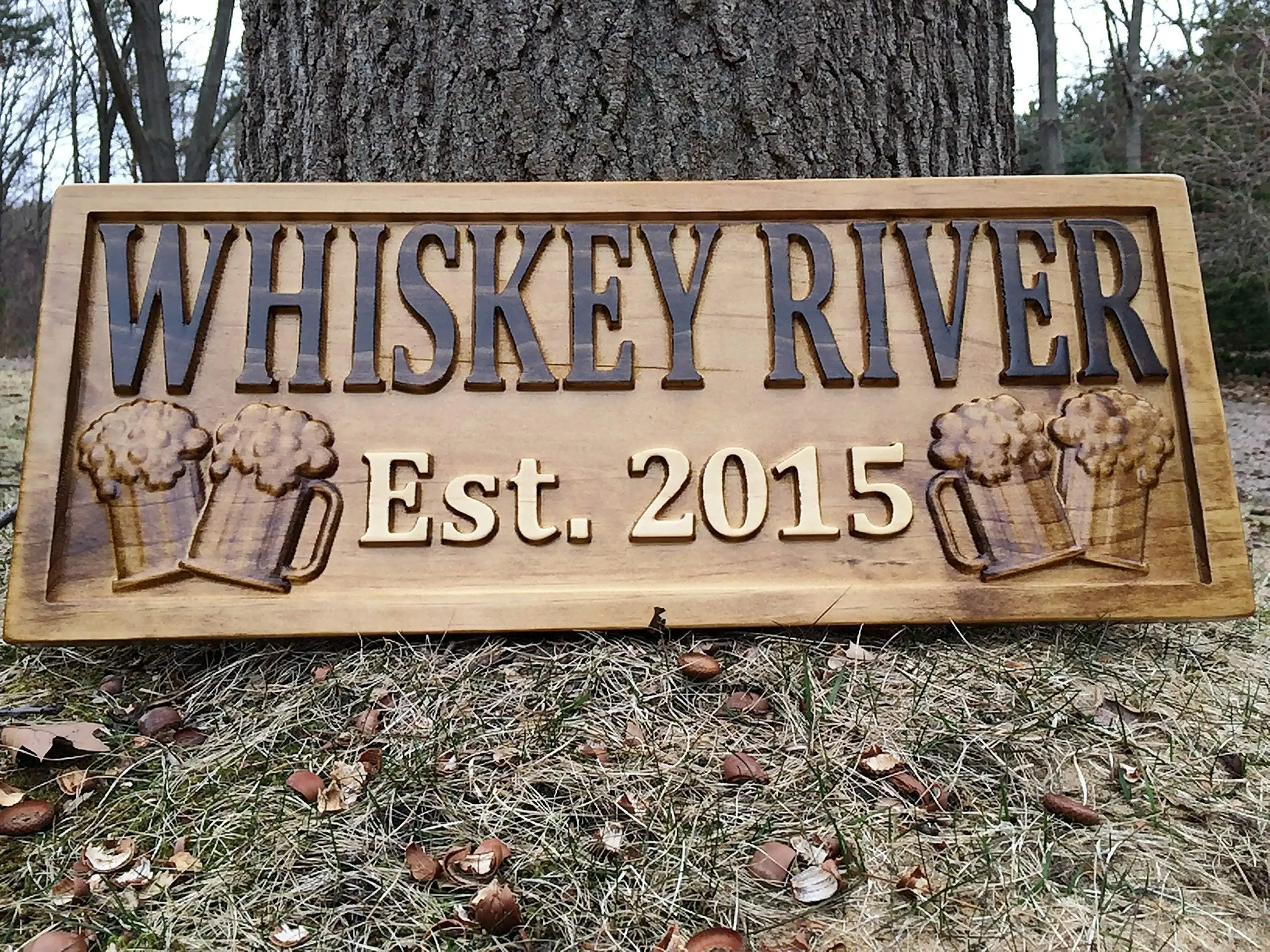 Personalized Bar Sign Rustic Home Decor Custom Carved Personalized Wood Groomsmen Gift Cabin Man Cave Sign