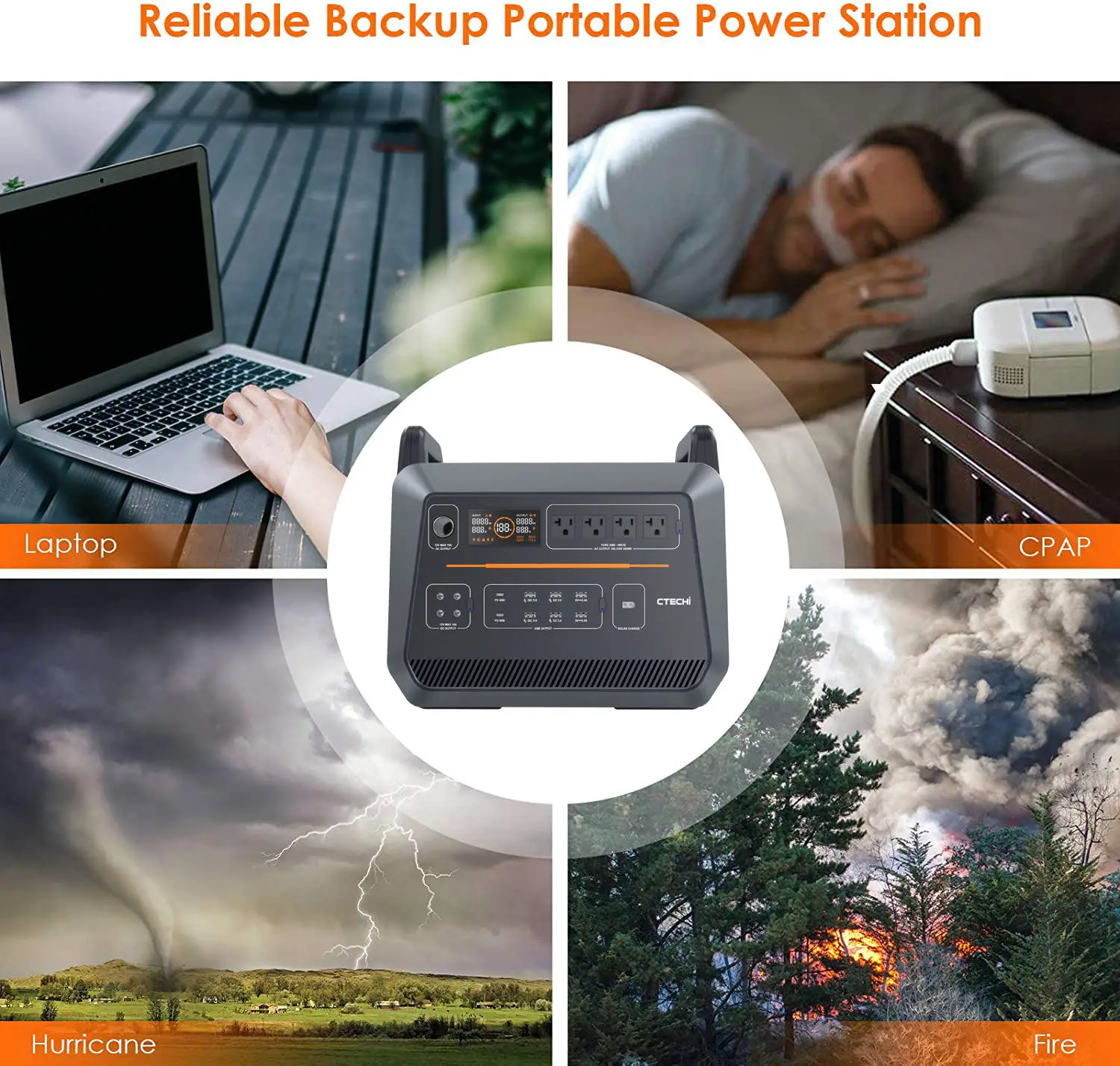 CTECHi 2000W 2160WH LiFePo4 Battery Home Appliances Emergency Backup Power Portable Power Station 2KW Solar Power Generator
