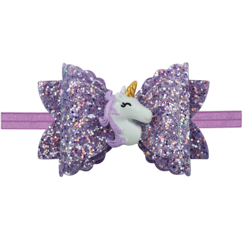 Cute Hair Accessories Shallot Powder Princess Elastic Headband Sequin Bow Unicorn Headband