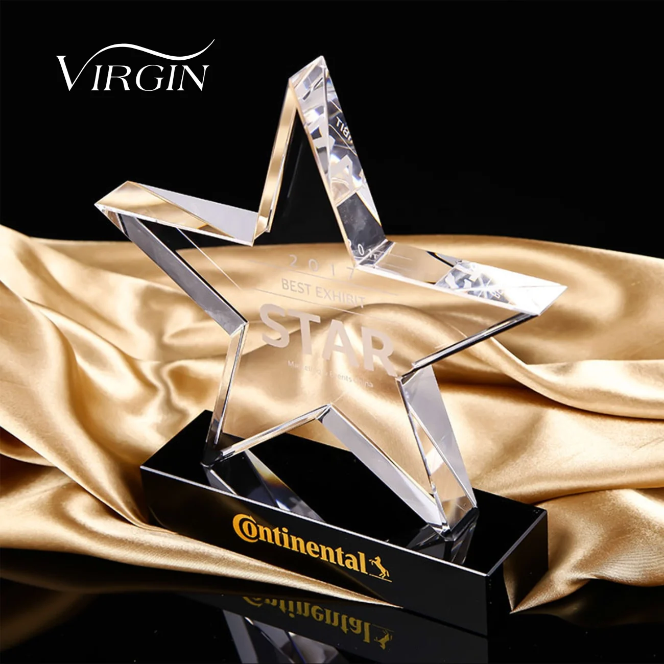Custom Five-Pointed Star Medal K9 Excellent Employee Award with Black Crystal Base Laser Engraved Glass Souvenirs Gift Trophy