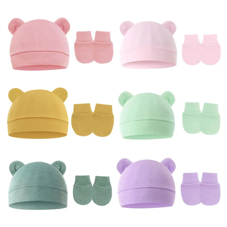 Multicolor Bear Ears Hat and Mitten Set for Newborns & Toddlers Infant Accessory Beanie