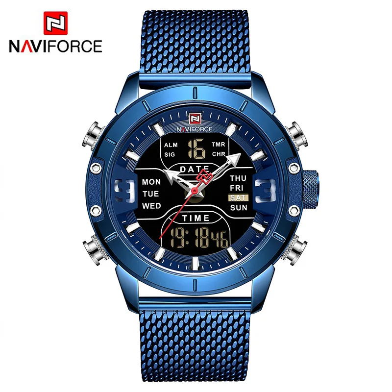 2020 new relogio inteligente Quartz Analog men digital watch Sport relojes hombre mesh watch Naviforce 9153