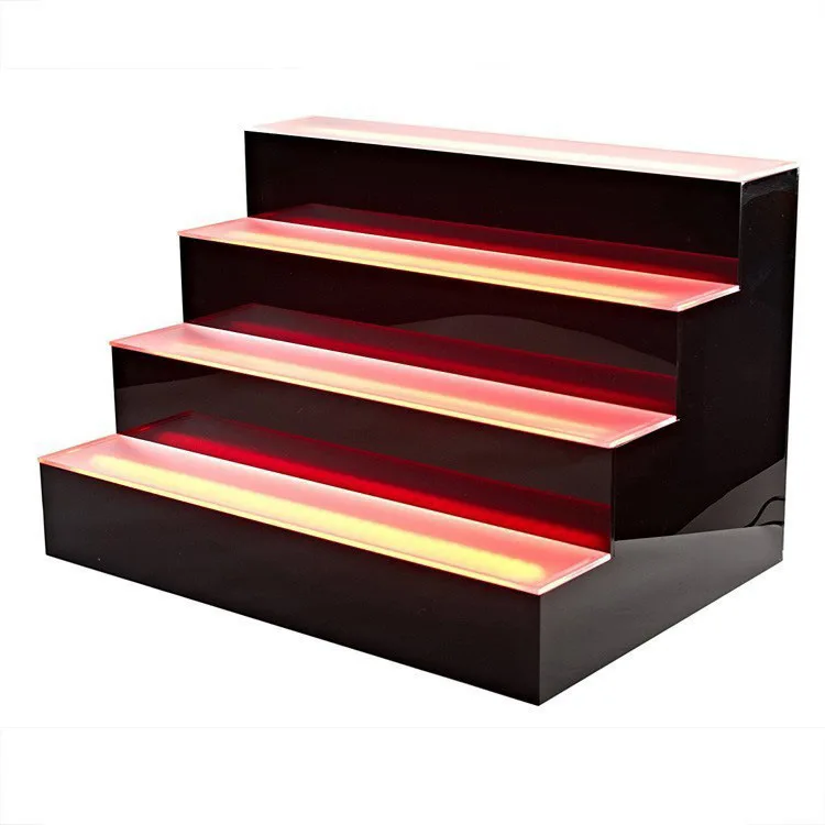Custom LED Lighted Liquor Bottle Display Shelf 2 Step Illuminated Bar Bottle Shelf Lighted Bar Stand Acrylic Mounted Wine Racks