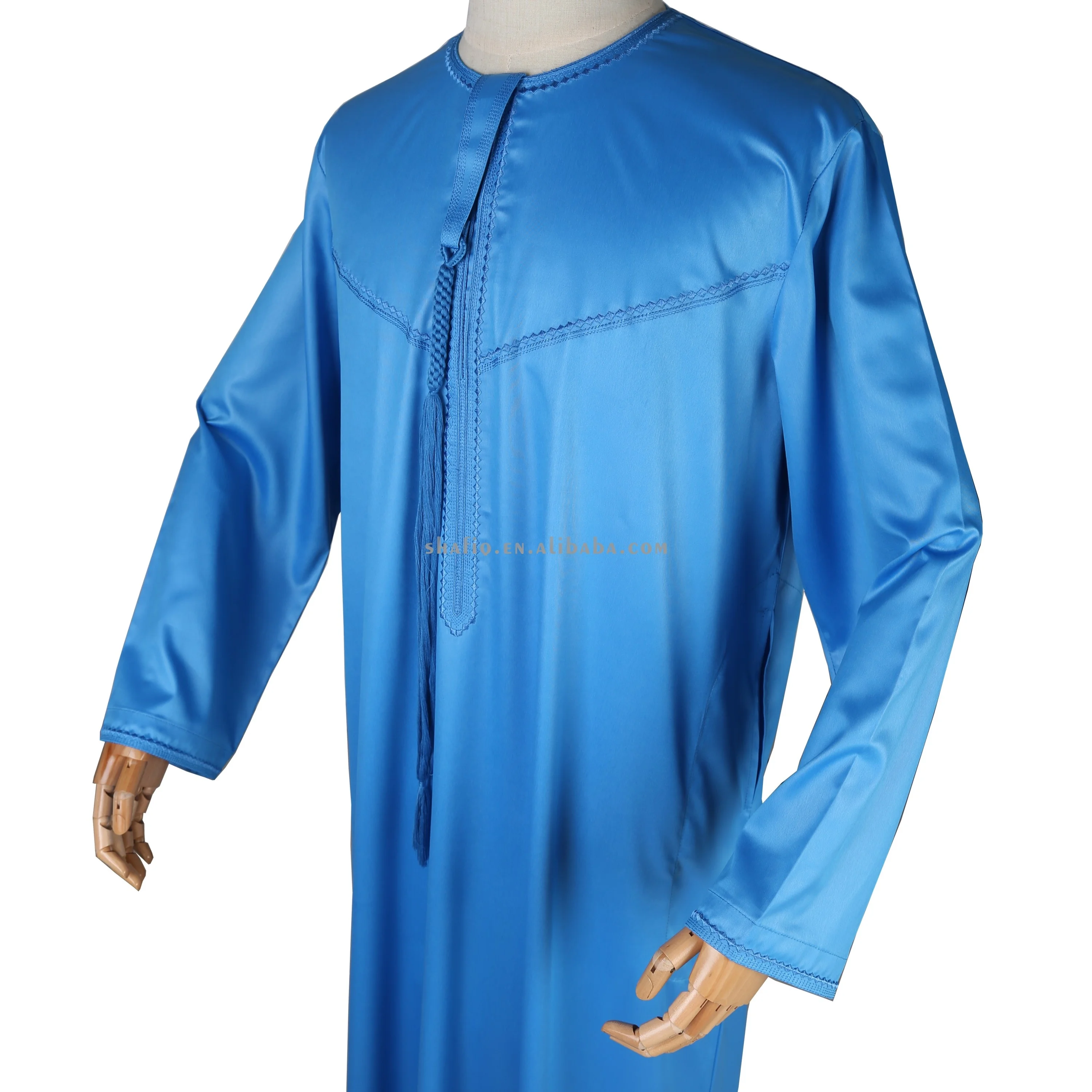 2024 Emirates Dubai Omani Style Long Sleeve Muslim Male Dress Kaftan Djellaba Jubbah Islamic Clothing For Ramadan Eid Mubarak