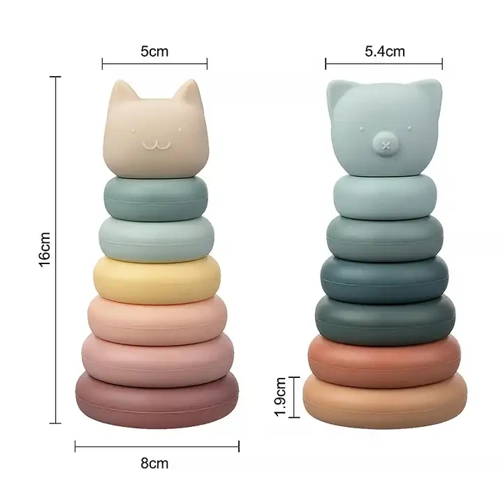 Early Educational Toys Silicone Rainbow Stacking Ring Tower Game Blocks Baby Montessori Toys