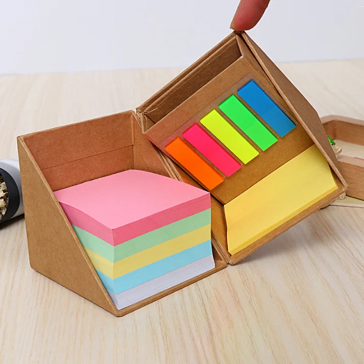 Custom Logo Foldable Cube Sticky Notes With Pen Holder Square Cube Kraft Paper Sticky Note Pad With Pen Holder Box For Promotion