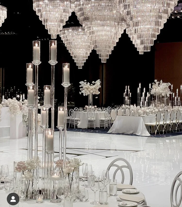 Wedding Centerpiece Clear Crystal Cluster Round Candelabra Glass Tube Candle Holder 10 Arms