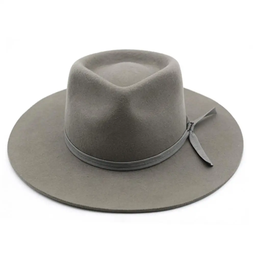  Unisex Panama Wide Brim Wool Felt Fedora with Belt Buckle Jazz Trilby Cap Party Formal Top