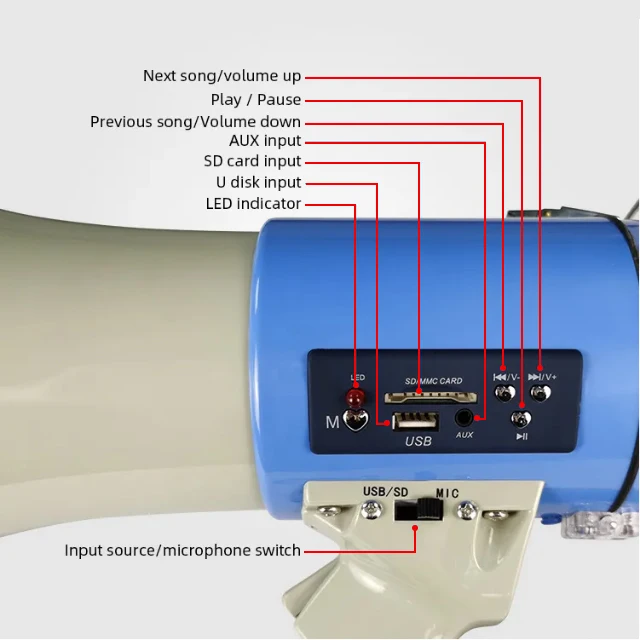 Outdoor Party Speaker Megaphone Sans Fil Battery Rechargeable 50W Speaker Handheld Megaphone