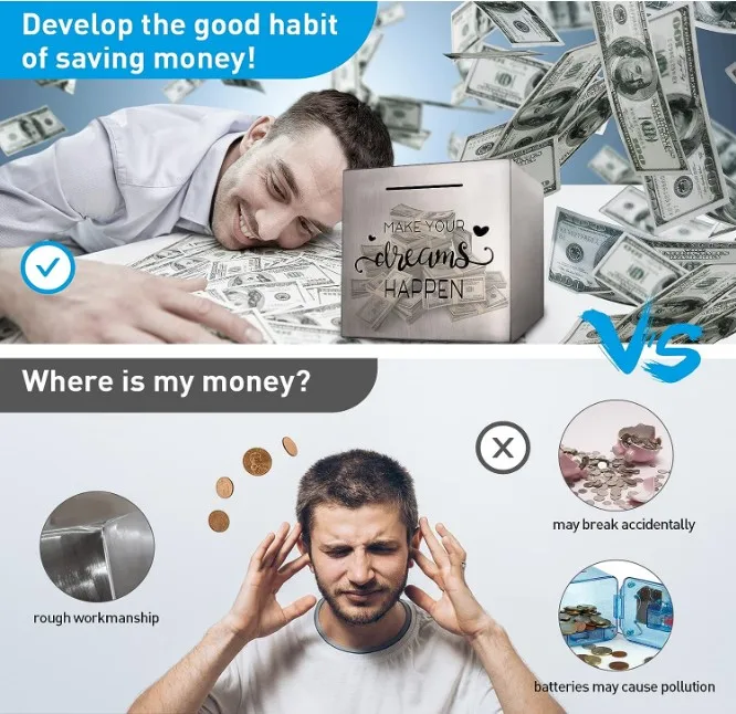 Stainless Steel Square Piggy Bank Only for the Best Gifts Family  Friends