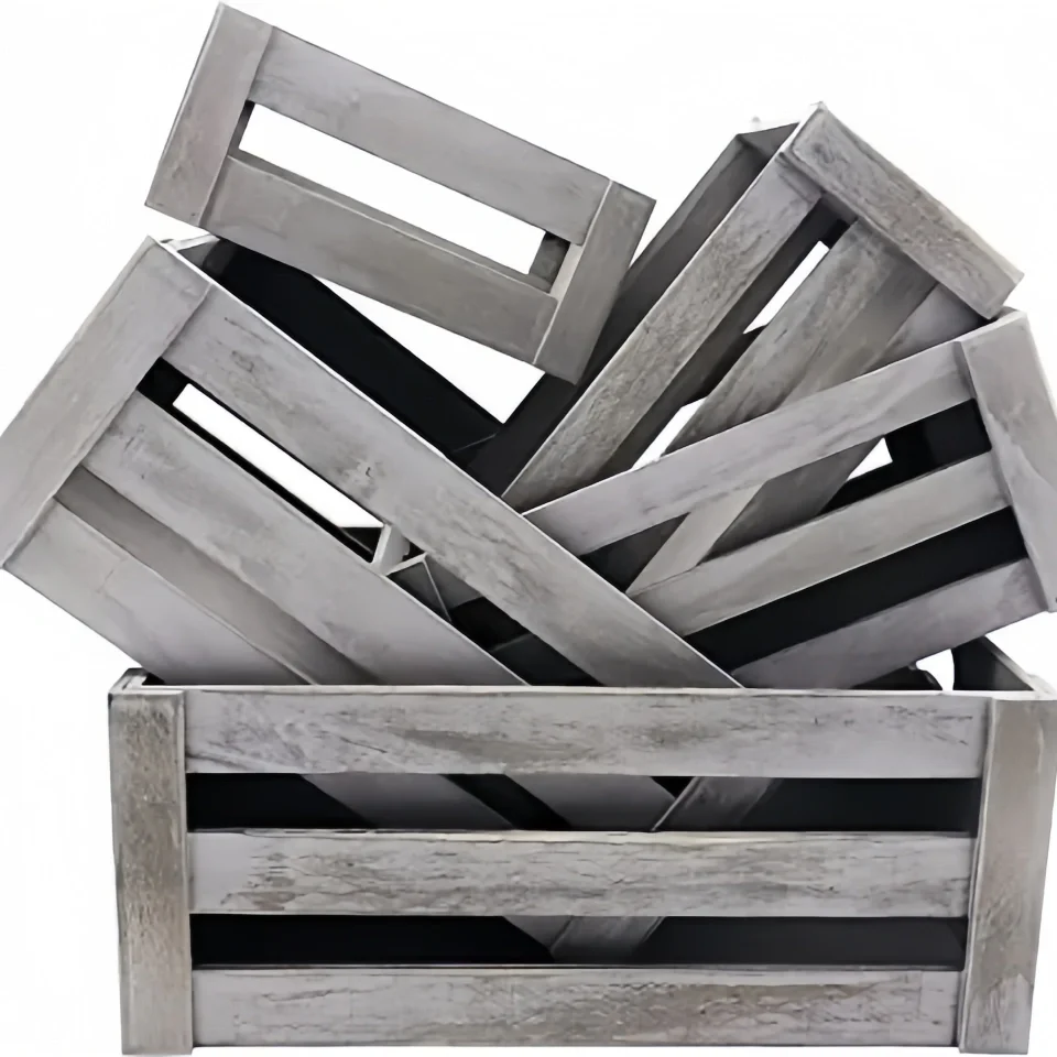 Rustic Wooden Crate Decorative Storage Container Rectangle Shape Nesting Boxes for Display and Decor