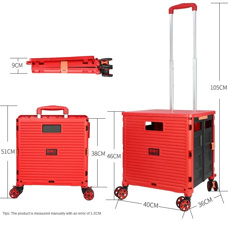 BAOYU Grocery Shopping Cart Push Hand Trolley Foldable Mini Shopping Trolley Basket