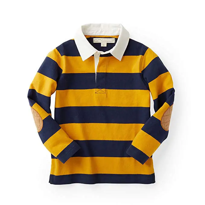350gsm Custom Logo Rugby Long Sleeve Shirt High Quality Breathable Stripe Polo Style Shirts for Men