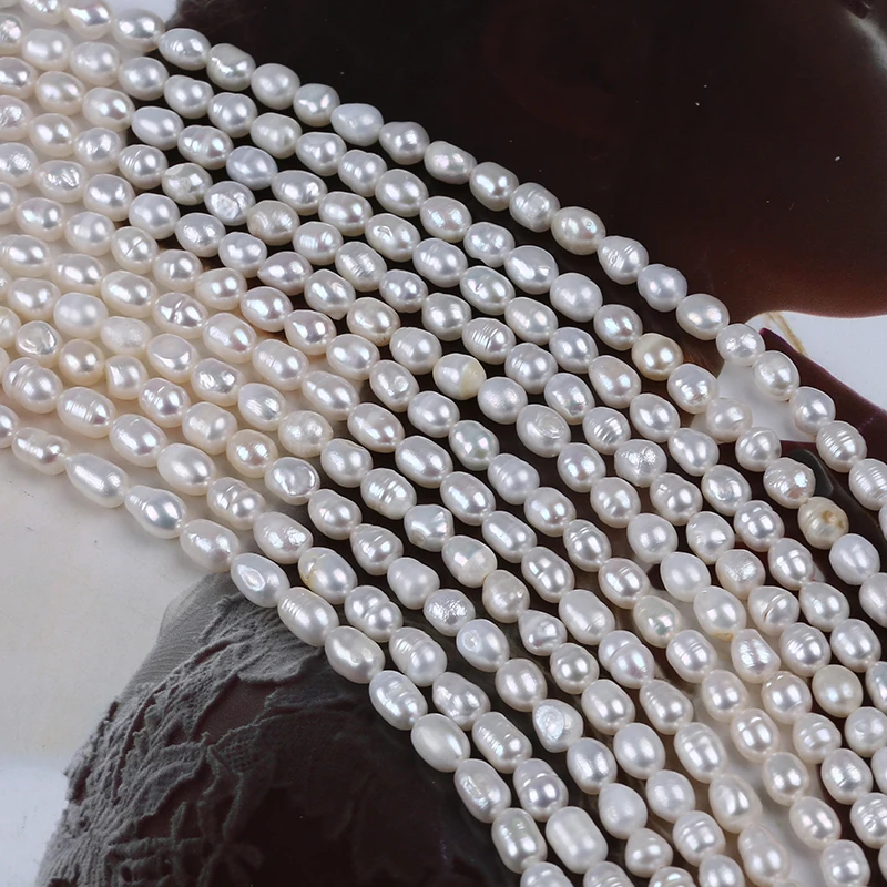 4.5-5mm Rice Shape Natural White Freshwater Pearl Beads Strand Wholesale Charms For Jewelry Making