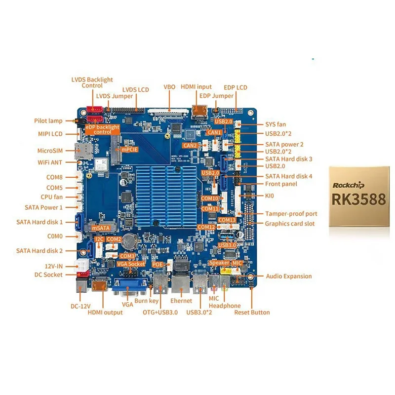32GB RAM ANDROID BOARD RK3588 Octa Core NPU 6Tops support LVDS VbyOne HD 8K display 4G LTE WIFI6 Android linux motherboard