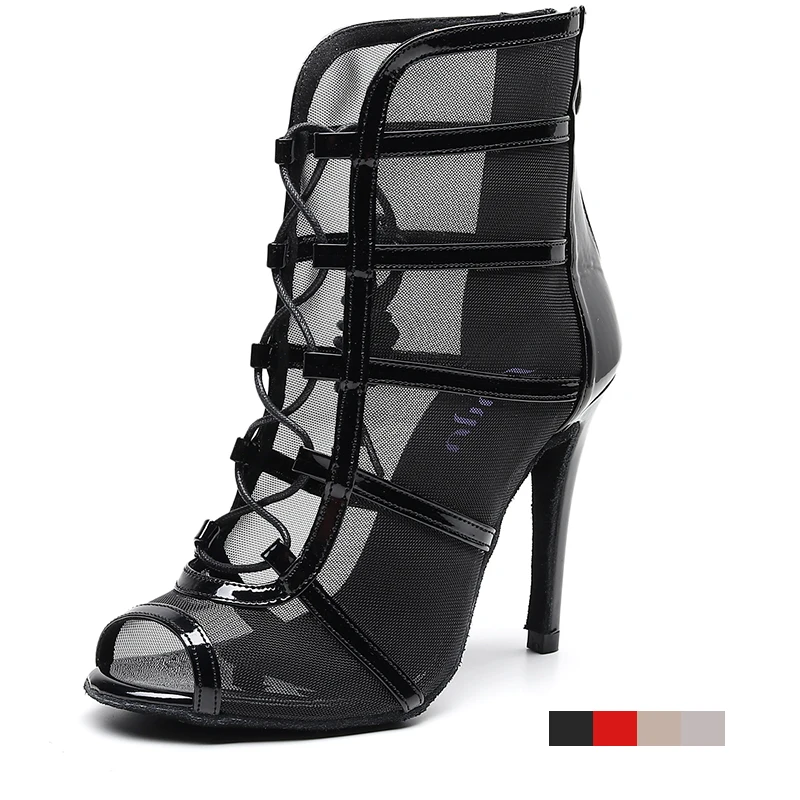 Woman High Top Latin Dance Shoes Red Black Ballroom Dance Boots Women Salsa Tango Dancing Shoes Girls Soft Bottom Party Sandals
