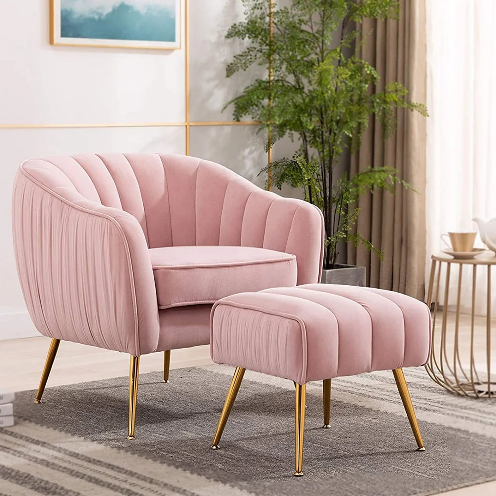 Розовые зеленые синие серые желтые стулья с акцентом для гостиной тканевые кресла и оттоманки