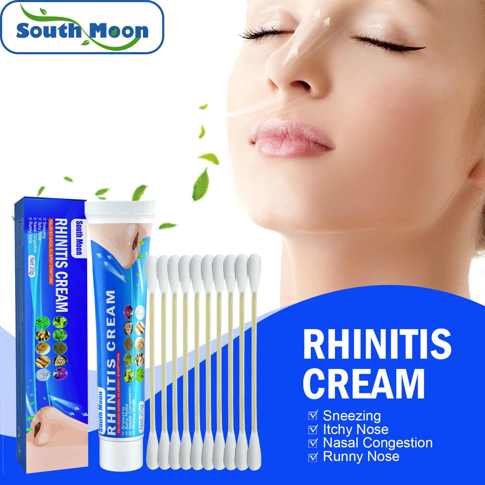 OEM South Moon cold sneezing headache sinusitis stuffy nose dry nasal cavity relief rhinitis cream with cotton swab